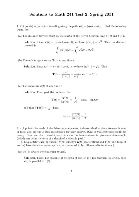 6 Solved Problems on Calculus III - Examination 2 | MATH 241 - Docsity