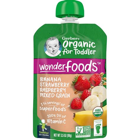 Amazon.com : Gerber Organic Baby Food Pouches, Toddler, WonderFoods, Banana Red Berries Granola ...