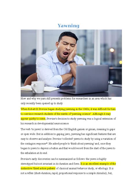 IELTS Reading Practice: Understanding Yawning and Its Mechanisms - Studocu