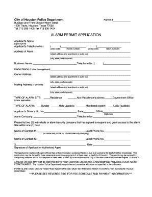 Fillable Online ALARM PERMIT APPLICATION - Mesa Alarm Systems Fax Email ...