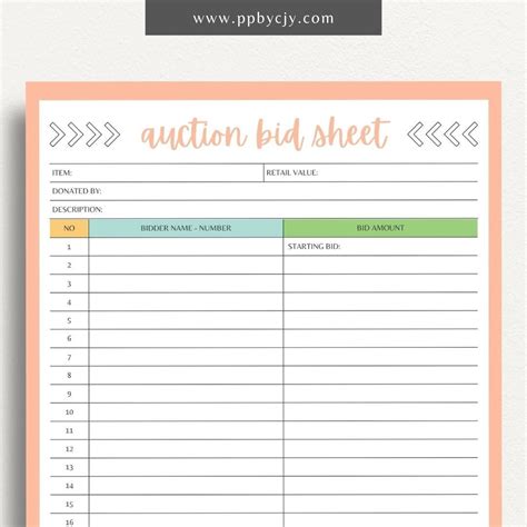 12 best silent auction bid sheet templates word pdf excel – Artofit