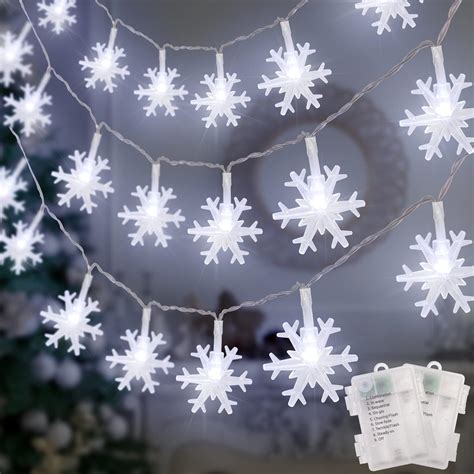 2 Pack Christmas Snowflakes String Lights Outdoor, 50LED 24FT Snowflake ...