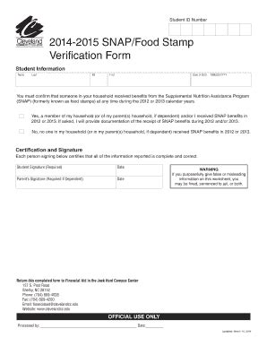 Fillable Online 2014-2015 SNAP/Food Stamp Verification Form Fax Email ...