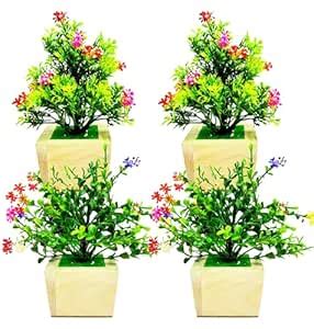 Buy Dekorly Artificial Plants Wooden Pot Fake Bonsai Pine Trees Plants ...