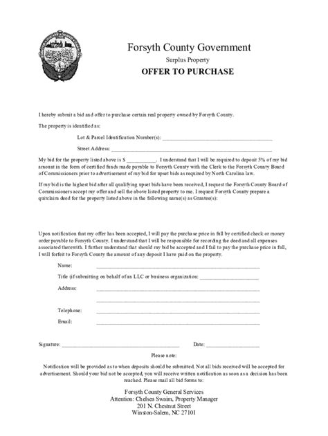 Fillable Online Offer to Purchase form - Forsyth County, North Carolina ...