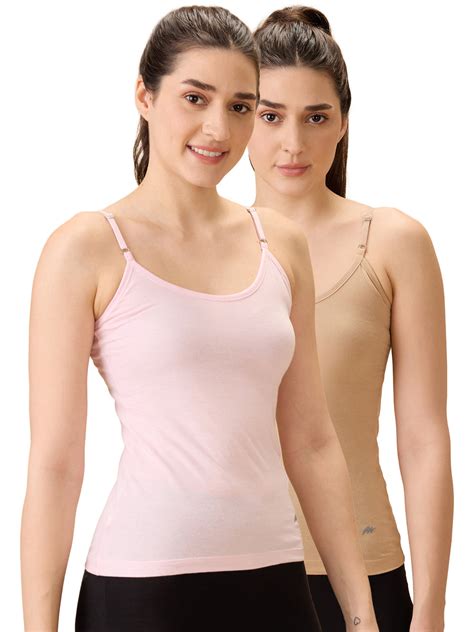 Women’s Short Cotton Slip in Beige & Pastel Pink (Pack of 2) | Hint World