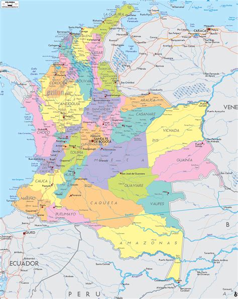 Map of Colombia with Departments, Capitals, Major Cities, Borders, and Road Corridors - Ezilon Maps