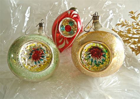 3 Vintage Mercury Glass Christmas Tree Ornaments Indents Handpainted ...