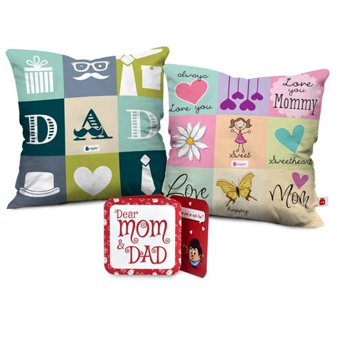 Buy Indigifts Love You Dad Love You Mom Printed Cushions with Filler ...
