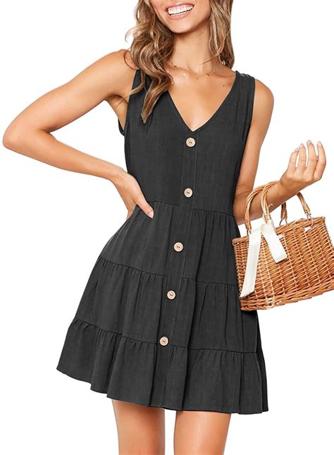 Cute Ruched V Neck Button Down Flowy A Line Sundress – sunifty