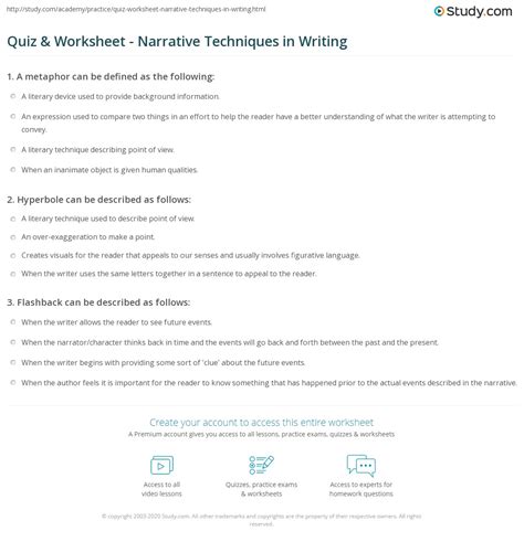 Quiz & Worksheet - Narrative Techniques in Writing | Study.com