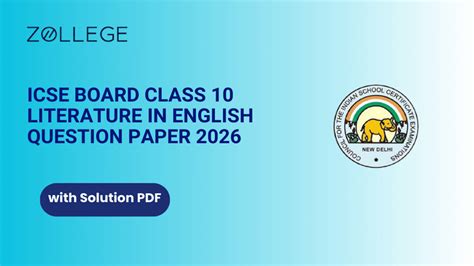 ICSE Board Class 10 Literature in English Question Paper 2026 with ...