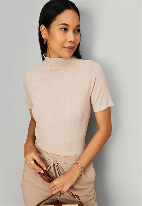 Buy Women Ribbed High Neck T-shirt Online at just Rs. 799.0 ...