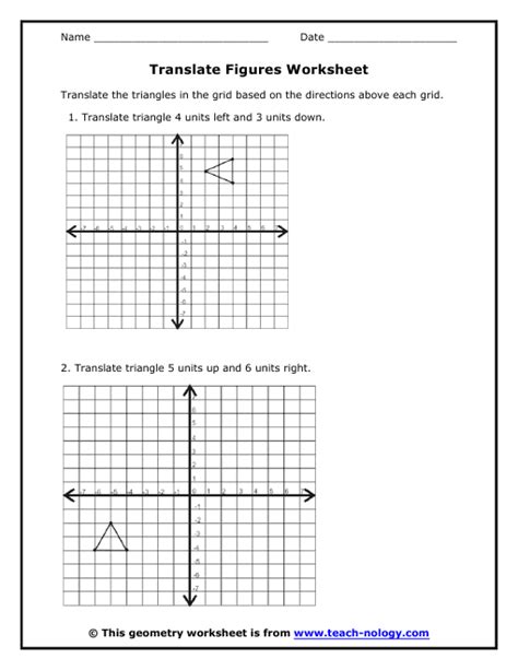 Translation Geometry Worksheets