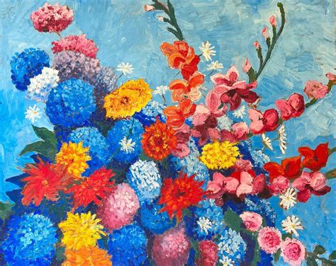 French School - 1950's Very Large French Post Impressionist Signed Oil Bright and Colorful ...