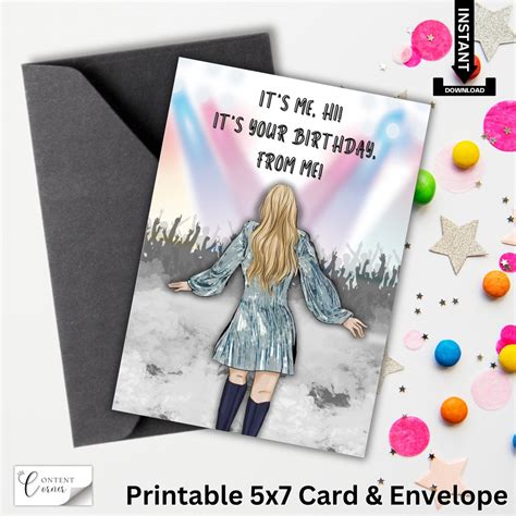 Printable Taylor Swift Birthday Card With Envelope, Instant Download - Etsy