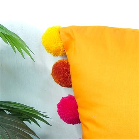 Rainbow Pompom Orange Cotton Cushion Cover with Lining – KACHCHA AAM
