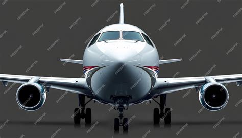 Front view of wide body passenger aircraft isolated isolated with white ...