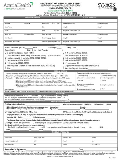 Fillable Online Statement of Medical Necessity Respiratory Syncytial ...