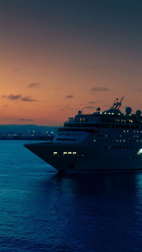 Download wallpaper 800x1420 ship, sea, lights, evening iphone se/5s/5c ...
