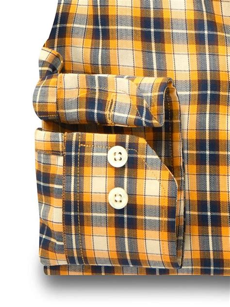 Kane Herringbone Mustard Check Full Sleeve Tailored Fit Casual Cotton ...
