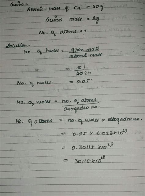 atomic mass of calcium is 40.how many atoms are present in 2g of ...