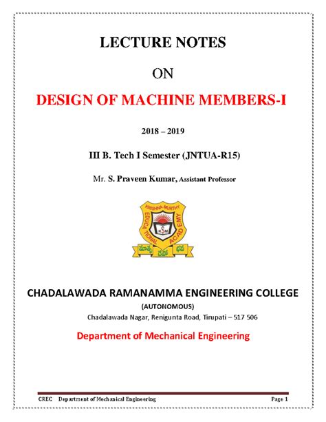 **Lecture Notes on DMM Design of Machine Members - III B. Tech I Sem ...