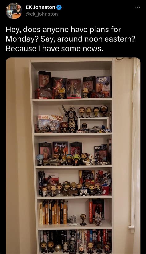 Seems YA author EK Johnston is teasing a Star Wars announcement for Monday at 9 AM Pacific ...