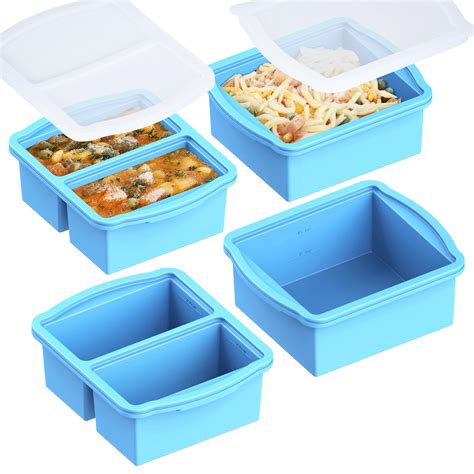 Silicone Freezer Trays with Lids, Set of 4 - with 1cup and 2 cup soup ...