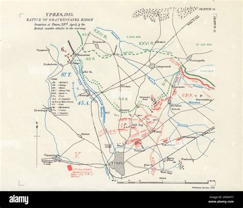 Battle of Gravenstafel Ridge. Morning 23rd April 1915. Ypres. WW1. 1927 map Stock Photo - Alamy