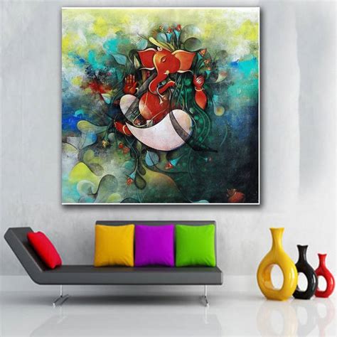Wallpaper of Lord Ganesha Painting Wall Decor Poster For Living Room No ...