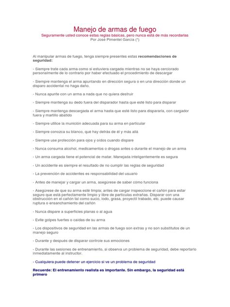 Prácticas seguras en el manejo de armas de fuego