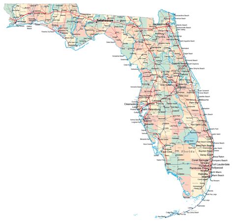 Large administrative map of Florida with roads and cities | Vidiani.com | Maps of all countries ...