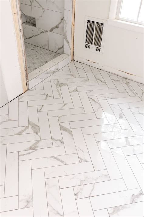 Small Bathroom Herringbone Tile Floor