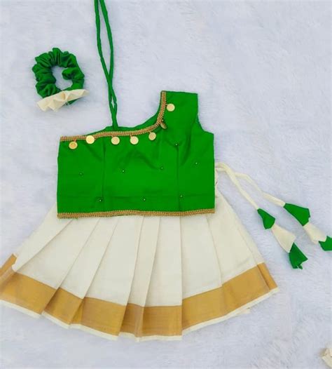 Green and Kerala White Pattu pavada – babypattustudio