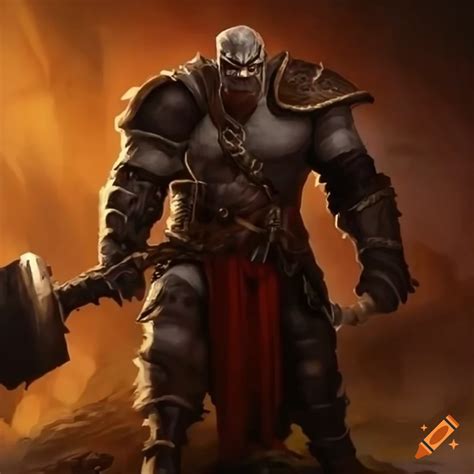 Illustration of a powerful Goliath warrior with a large maul on Craiyon