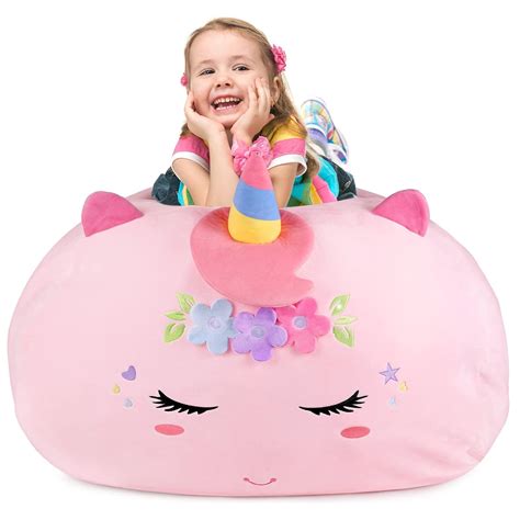 GAGAKU Cuddly Toy Bean Bag Storage Cover Unicorn 200 L, XXL Toy Storage ...