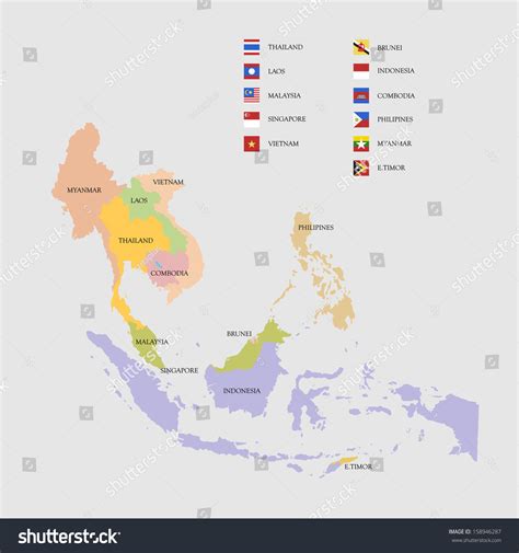 South East Asia Map Flags Vector Stock Vector (Royalty Free) 158946287 | Shutterstock