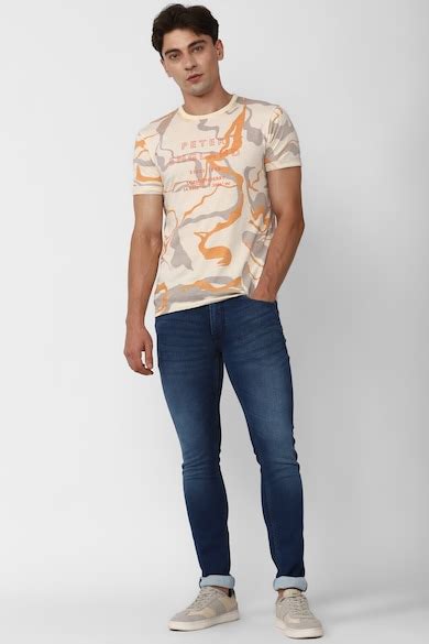Buy Men Beige Print Round Crew Neck Crew Neck T-shirt Online - 887273 ...