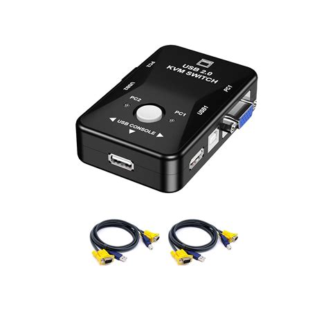 10Gtek 2-Port USB VGA KVM Switch, Black, Push Button Actuator, Manual ...