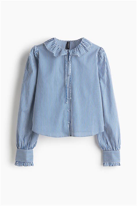 Ruffle-Collar Blouse - Blue/striped - Ladies | H&M US