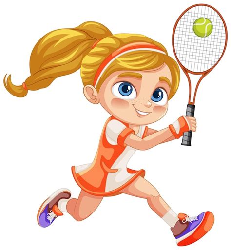 Young girl playing tennis | Premium Vector