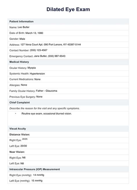 Dilate Eye Exam & Example | Free PDF Download