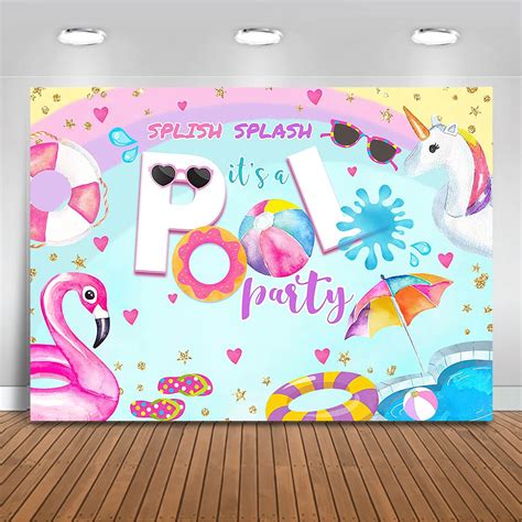 Buy Moca Pool Party Backdrop 7x5ft Summer Flamingo Unicorn Swim Ring ...