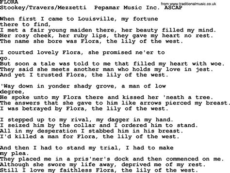 Peter, Paul and Mary song: Flora, lyrics