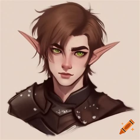 Elf character with shaggy brown hair and tired expression on Craiyon