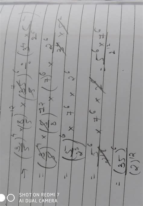 simplify (3/5) raised to 4 × (8/5) raised to -12 × (35/5) raised to 6 ÷ ...
