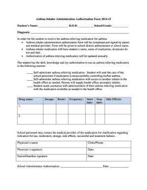 Fillable Online stjamesschool Asthma Inhaler Administration ...