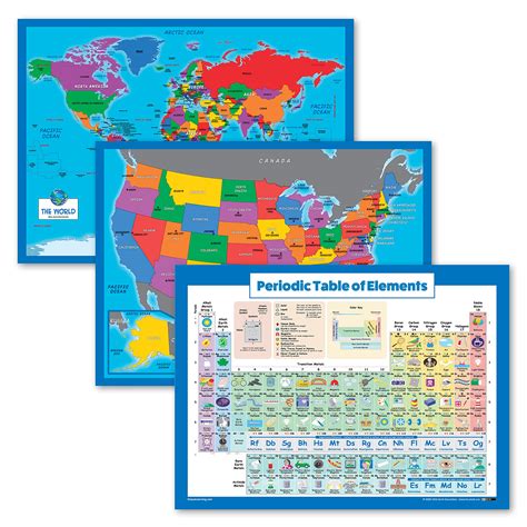 Buy 3 Pack - World & USA Chart [Blank Short] + Periodic Table of the ...