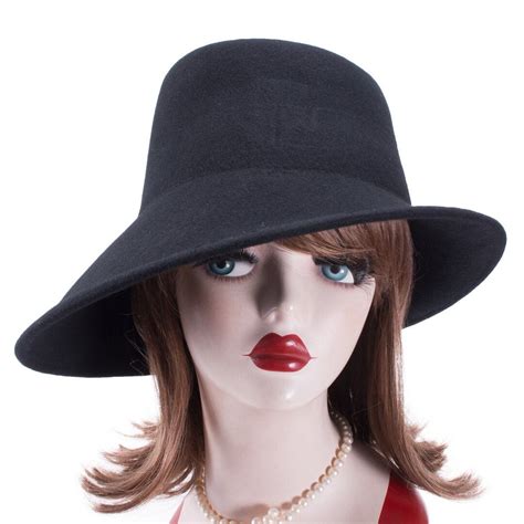 Black Funeral Hat Womens 100% Wool Felt Tilt Asymmetrical Brim Wedding ...